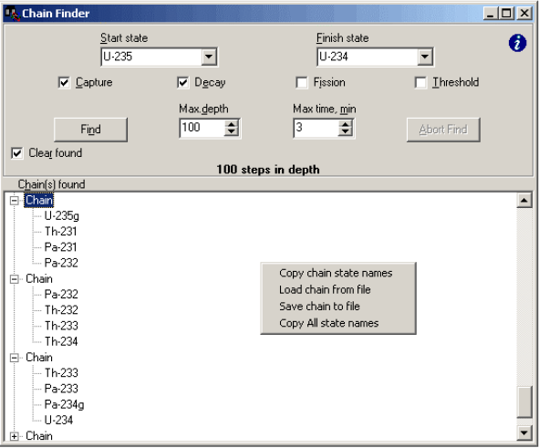 ChainFinder — okno programu