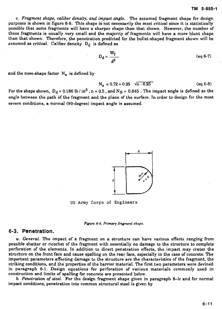 Przykładowy rysunek z `TM 5-855-1` pokazuje charakter podręczników, z których wyrosły procedury typu CONWEP: proste geometrie, parametry fali i zależności empiryczne używane jako inżynierskie przybliżenia, a nie kompletna symulacja przepływu.